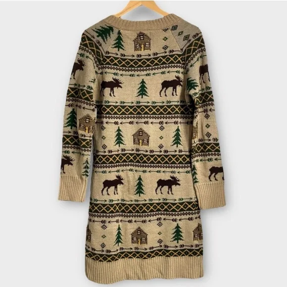 NWT Kiel James Patrick Cozy Cabin Sweater Dress Medium Moose Winter Holidays New - Picture 2 of 7